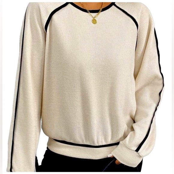 NEW SWEATER/ SWEATSHIRT RAGLAN SLEEVE, SLEEVE STRIPING, SHEIN, SEE DIMS - Picture 1 of 9